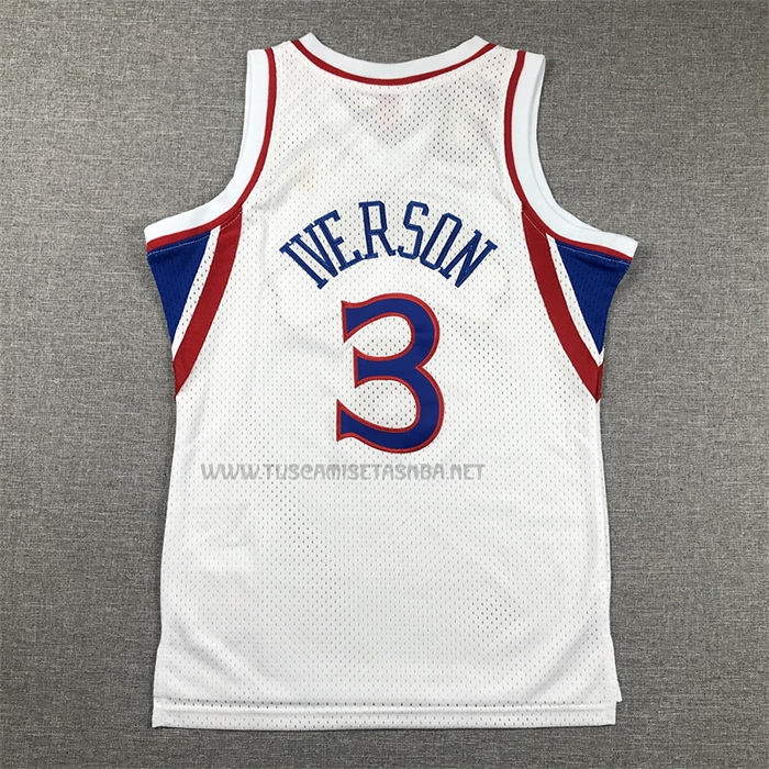 Camiseta Allen Iverson NO 3 Nino Philadelphia 76ers Mitchell & Ness 1996-97 Blanco